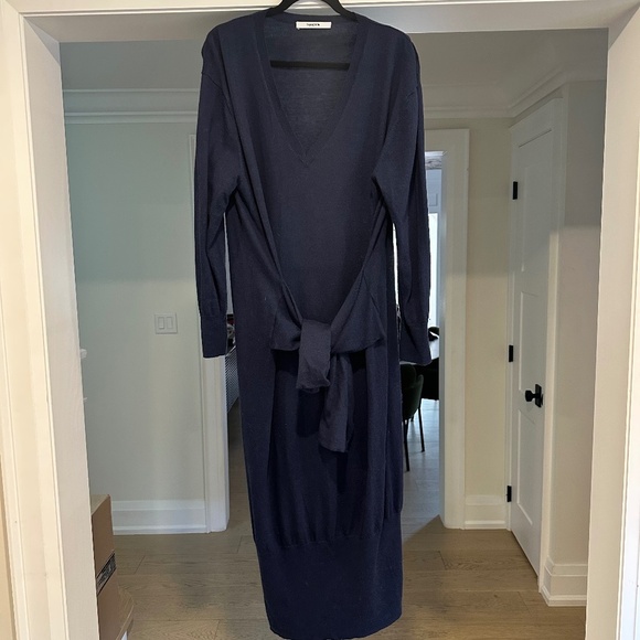 Thakoon Navy Sweater Dress with "Sleeve Tie" Detail at Waist - Size XL - Picture 4 of 14